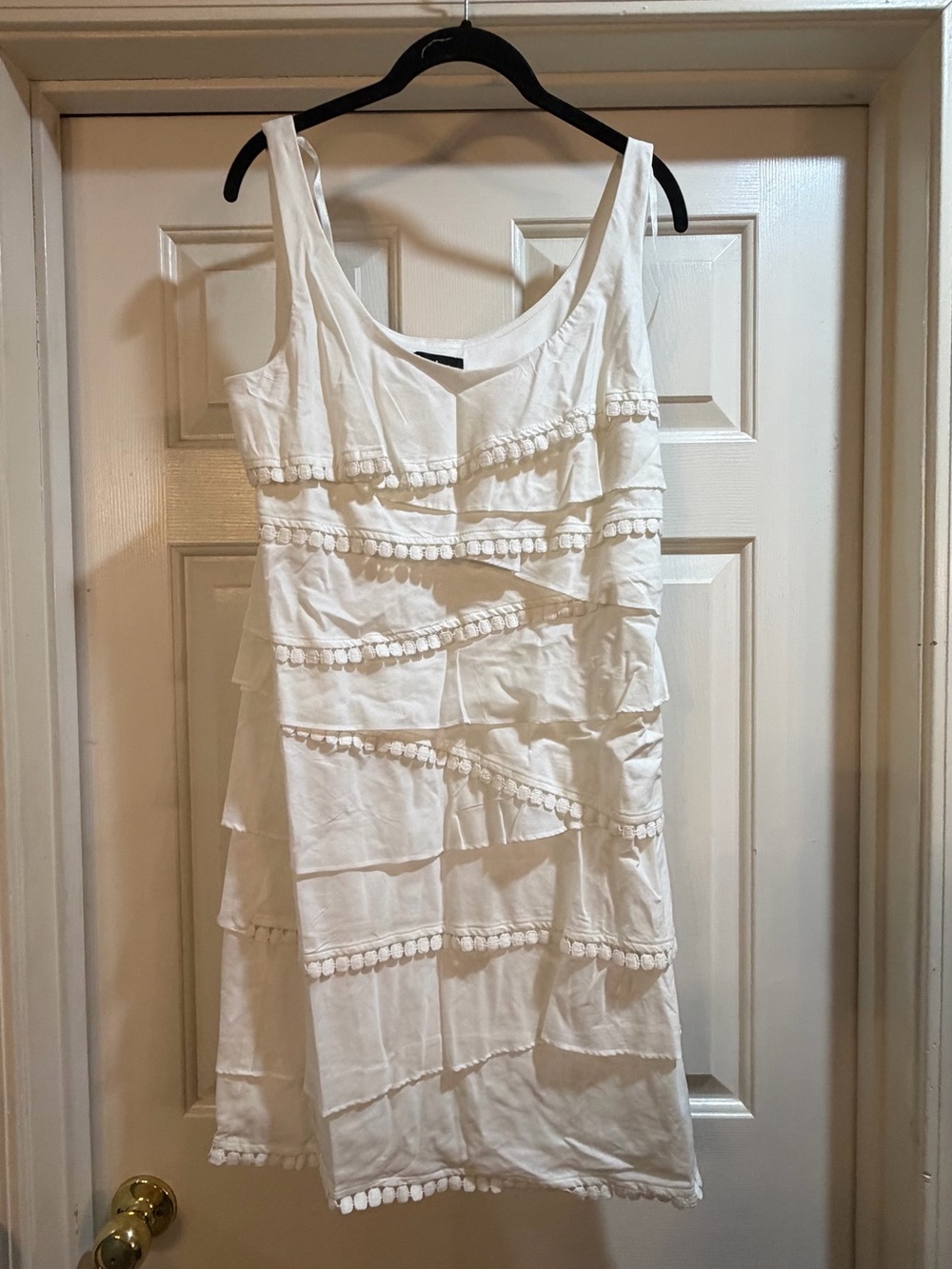 SL Fashions White Tiered Pom-Pom Mini Dress P2P 18”